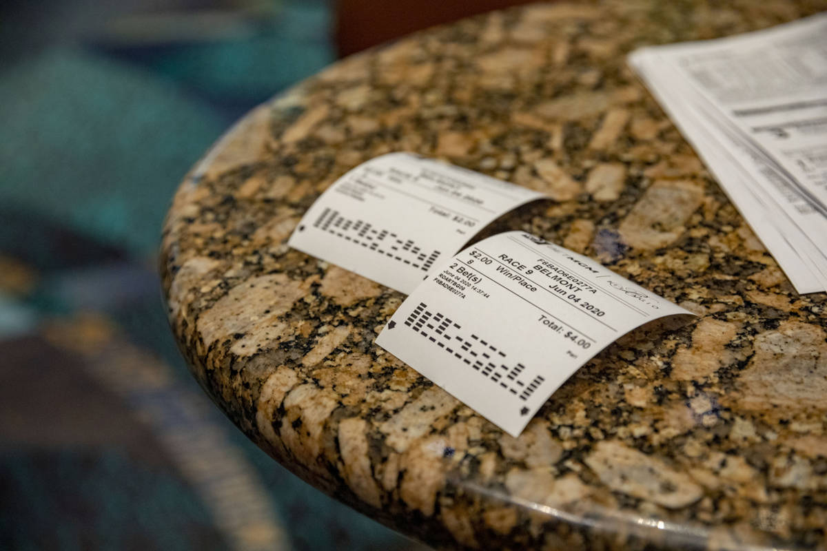 Used betting sleeps are seen during the reopening of the Bellagio sportsbook, Thursday, June 4, ...