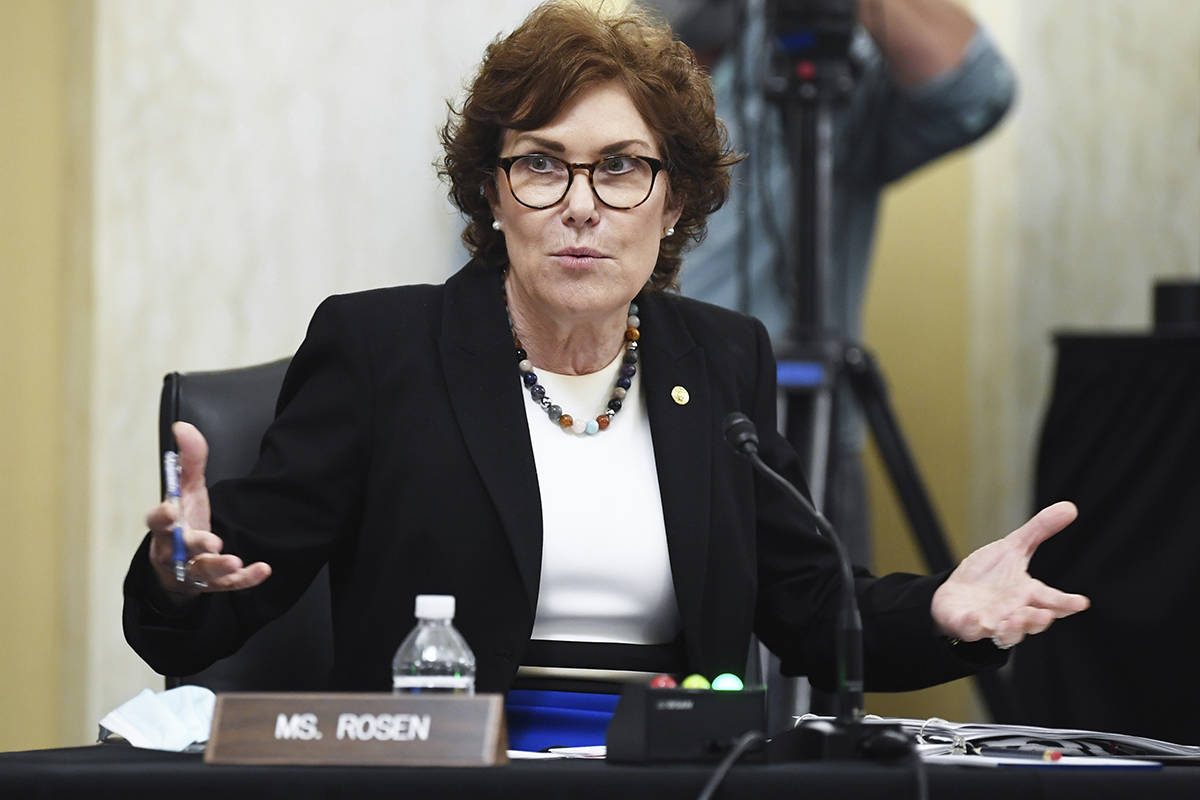 Sen. Jacky Rosen, D-Nev., speaks during a Senate Small Business and Entrepreneurship hearing to ...