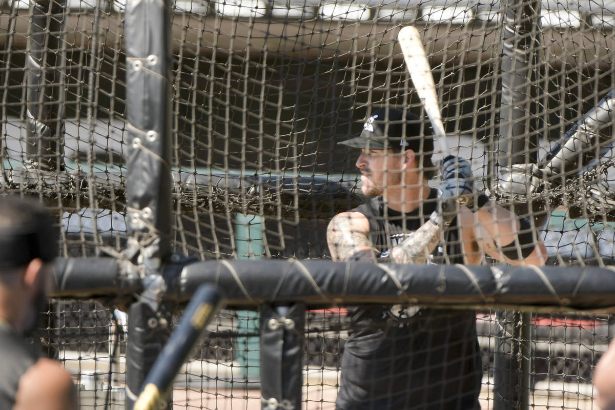 Chicago White Sox catcher Yasmani Grandal takes some batting practice at Guaranteed Rate Field ...