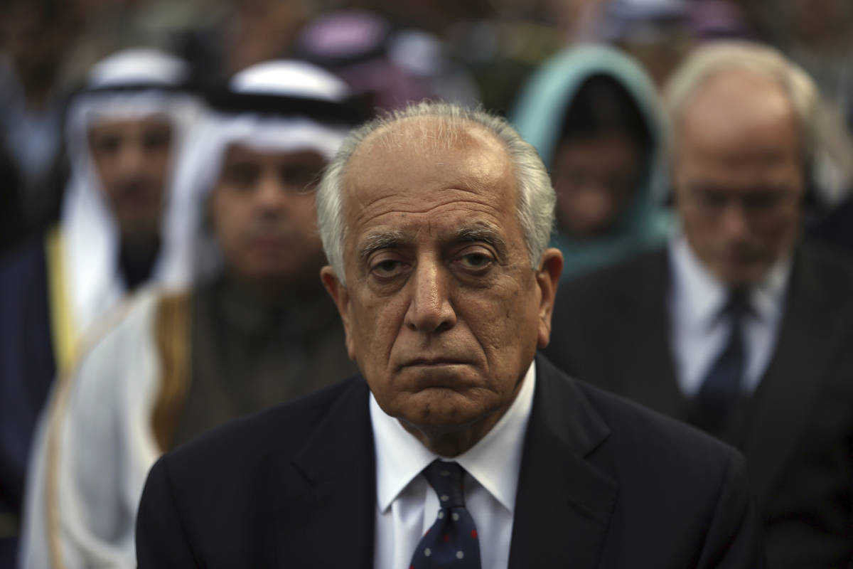 FILE - In this March 9, 2020 file photo, Washington's peace envoy Zalmay Khalilzad, attends Ash ...