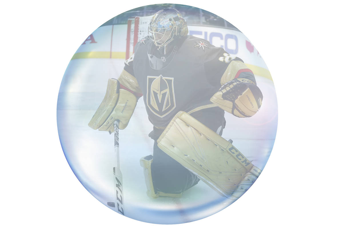 Vegas Golden Knights goaltender Marc-Andre Fleury (29) plays against the Los Angeles Kings duri ...