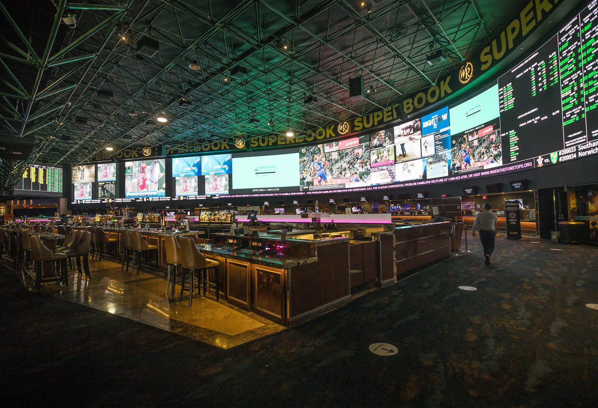 The Westgate Sportsbook on the first day of the casino reopening after the coronavirus pandemic ...