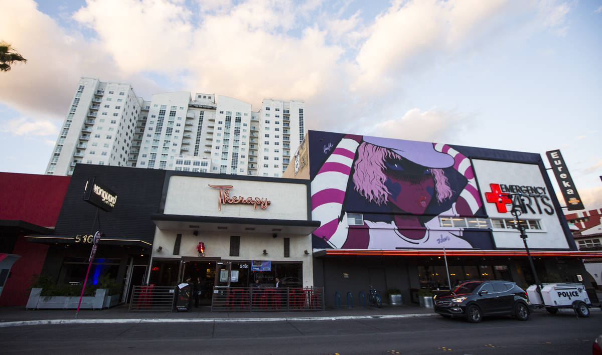 Therapy on Fremont Street is expected to reopen at 11 a.m. Wednesday. (Chase Stevens/Las Vegas ...