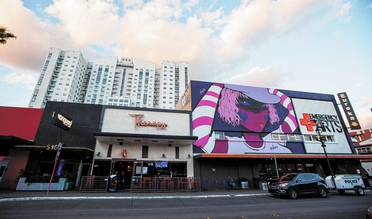 Vanguard, a nightclub, from left, and restaurants Therapy, and Eureka at the Emergency Arts bui ...