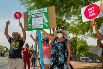 Some PUA filers protest their plight on Friday, June 12, 2020, in front of the Grant Sawyer Sta ...