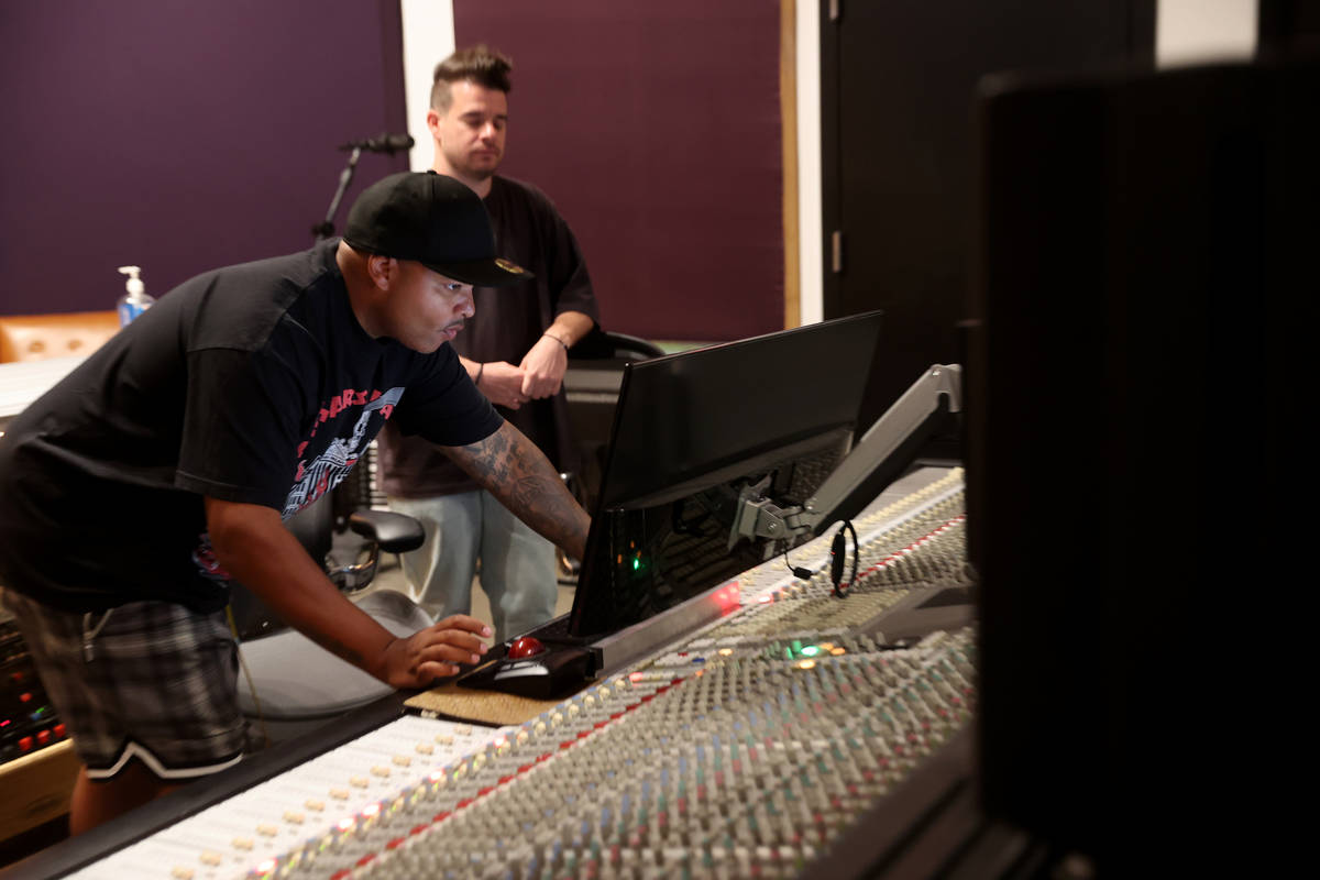Dominic "DJ" Jordan, left, and Jimmy "Jimmy G" Giannos of The Audibles at recording complex Stu ...