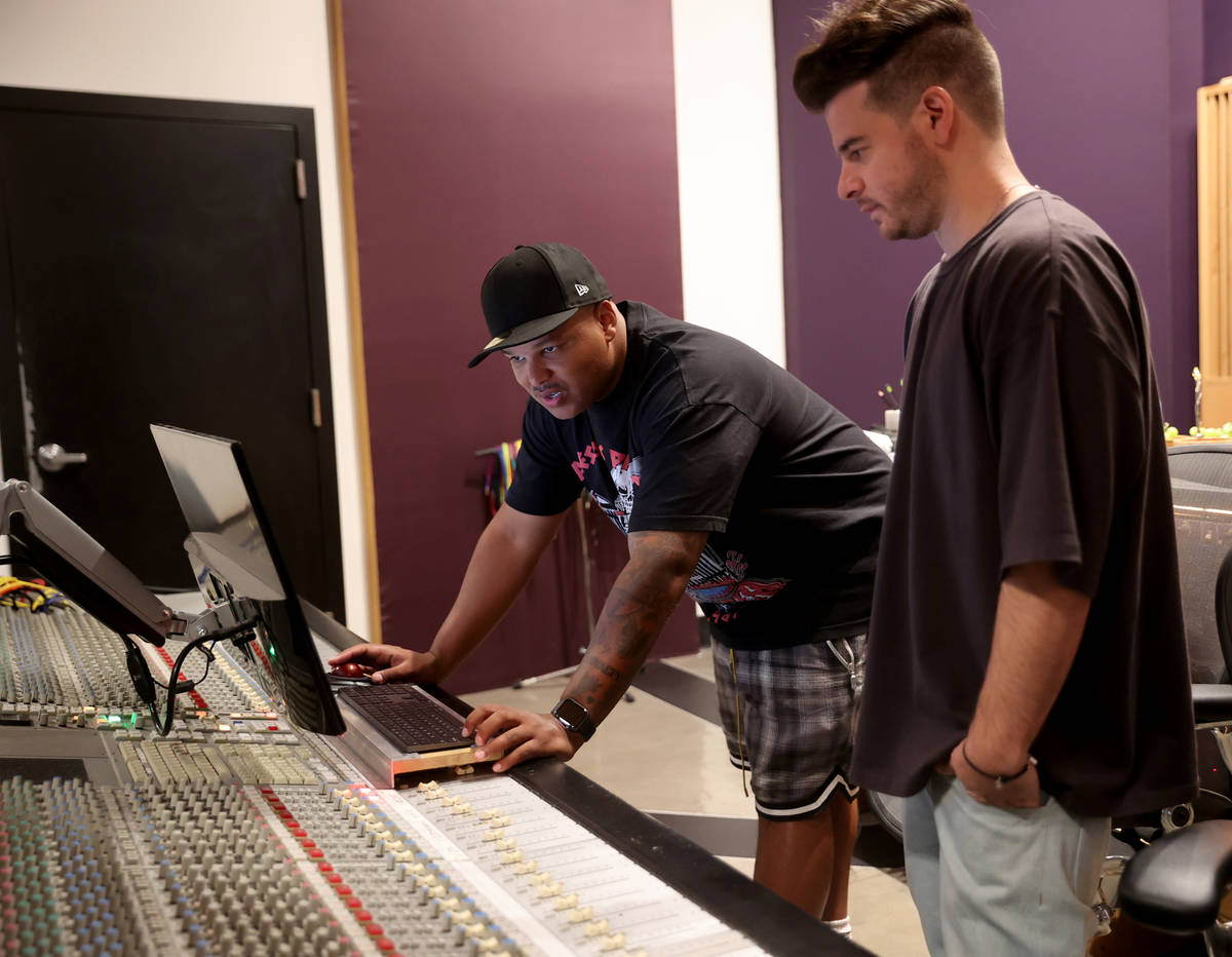 Dominic "DJ" Jordan, left, and Jimmy "Jimmy G" Giannos of The Audibles at recording complex Stu ...