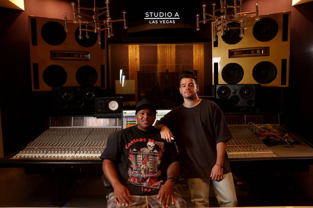 Dominic "DJ" Jordan, left, and Jimmy "Jimmy G" Giannos of The Audibles at recording complex Stu ...