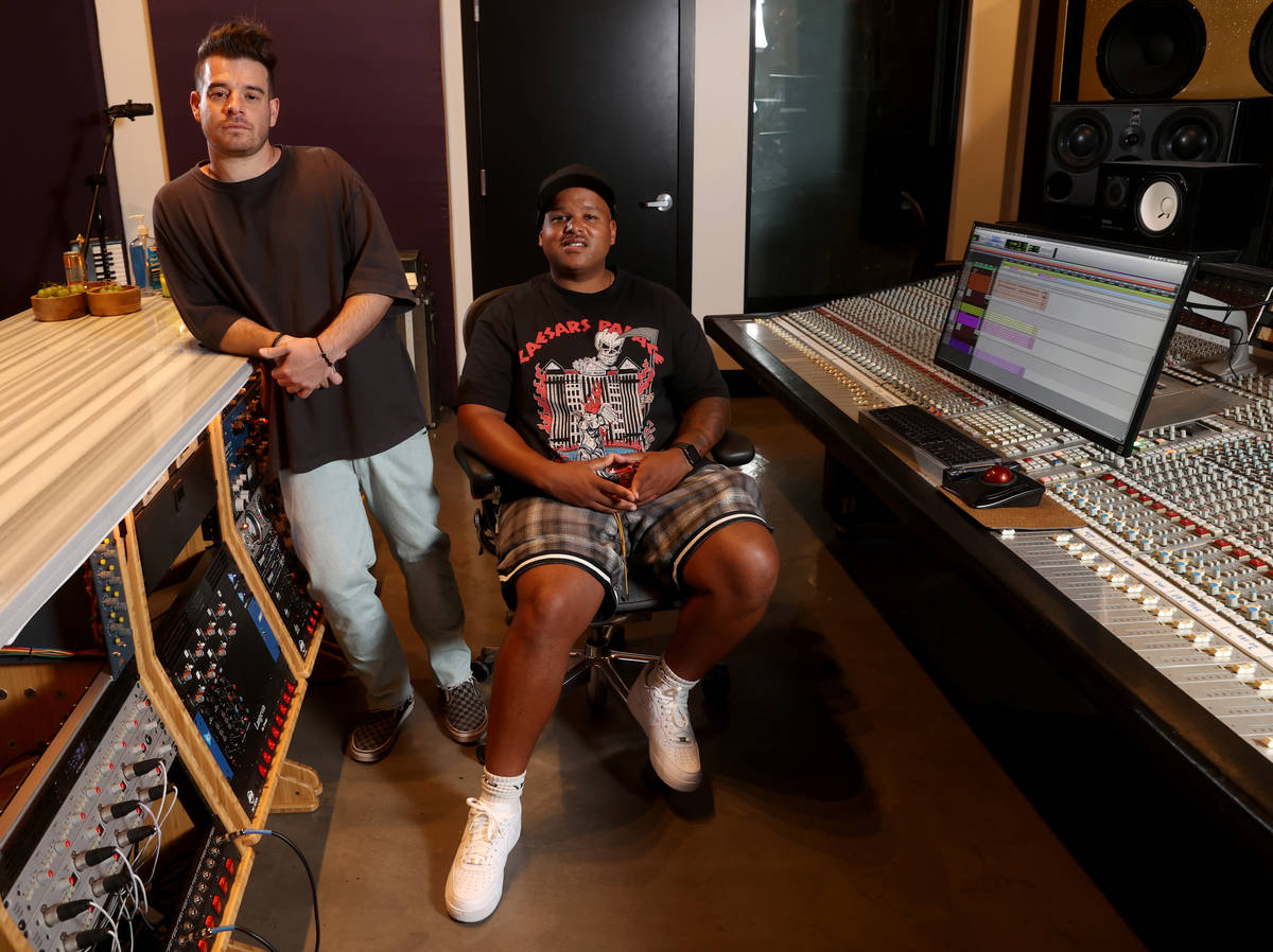 Jimmy "Jimmy G" Giannos, left, and Dominic "DJ" Jordan of The Audibles at recording complex Stu ...