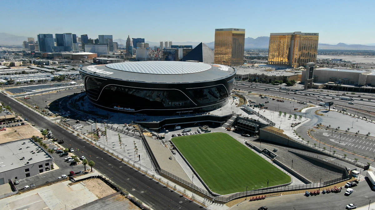 Allegiant Stadium roof signs illuminated | Las Vegas Review-Journal