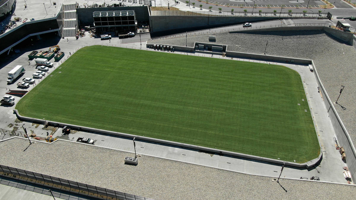 Aerial view of the 4-feet-deep, 9,500-ton natural grass field tray that the Raiders will play o ...