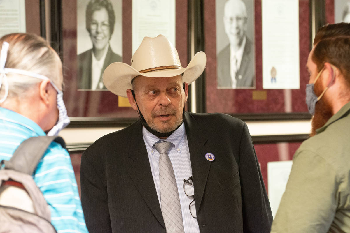 Nevada Assemblyman Jim Wheeler speaks with reporters on the first day of the 31st Special Sessi ...