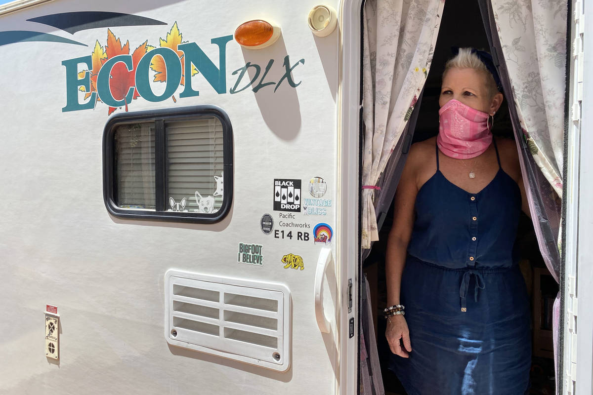 Susy Marsian-Bolduc in her trailer parked at her Las Vegas house Thursday, July 9, 2020. Marsia ...