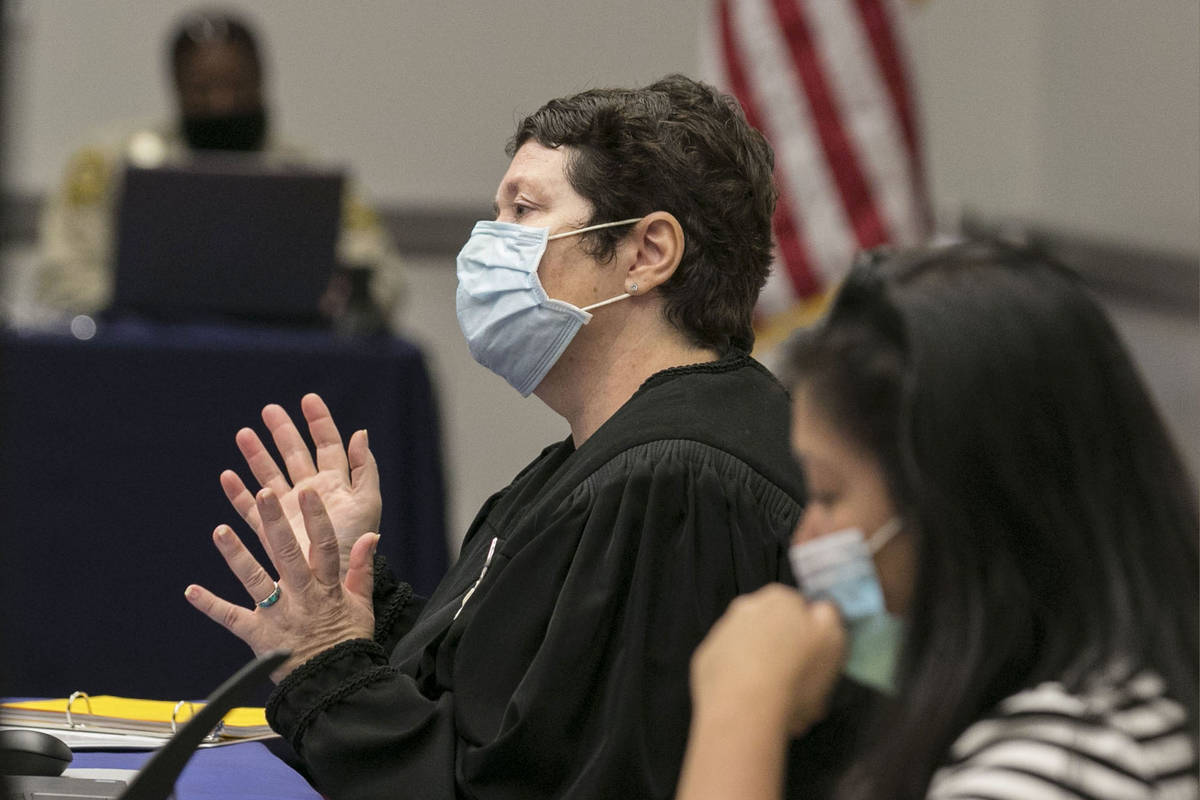 Judge Elizabeth Gonzalez presides over marijuana dispensaries license pretrial conference at th ...