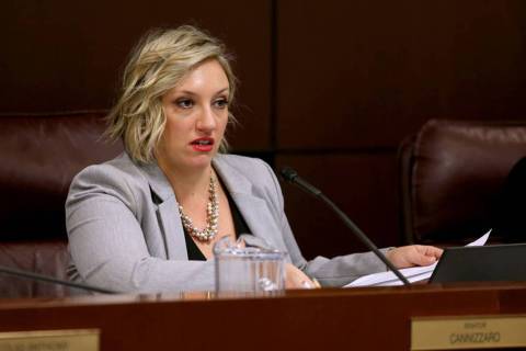 Sen. Nicole Cannizzaro, D-Las Vegas, presides during a Judiciary Committee meeting in the Legis ...