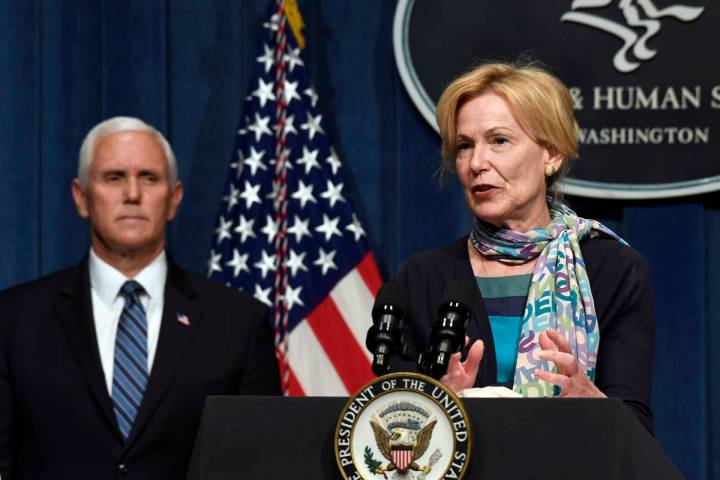 Vice President Mike Pence, left, listens as Dr. Deborah Birx, White House coronavirus response ...