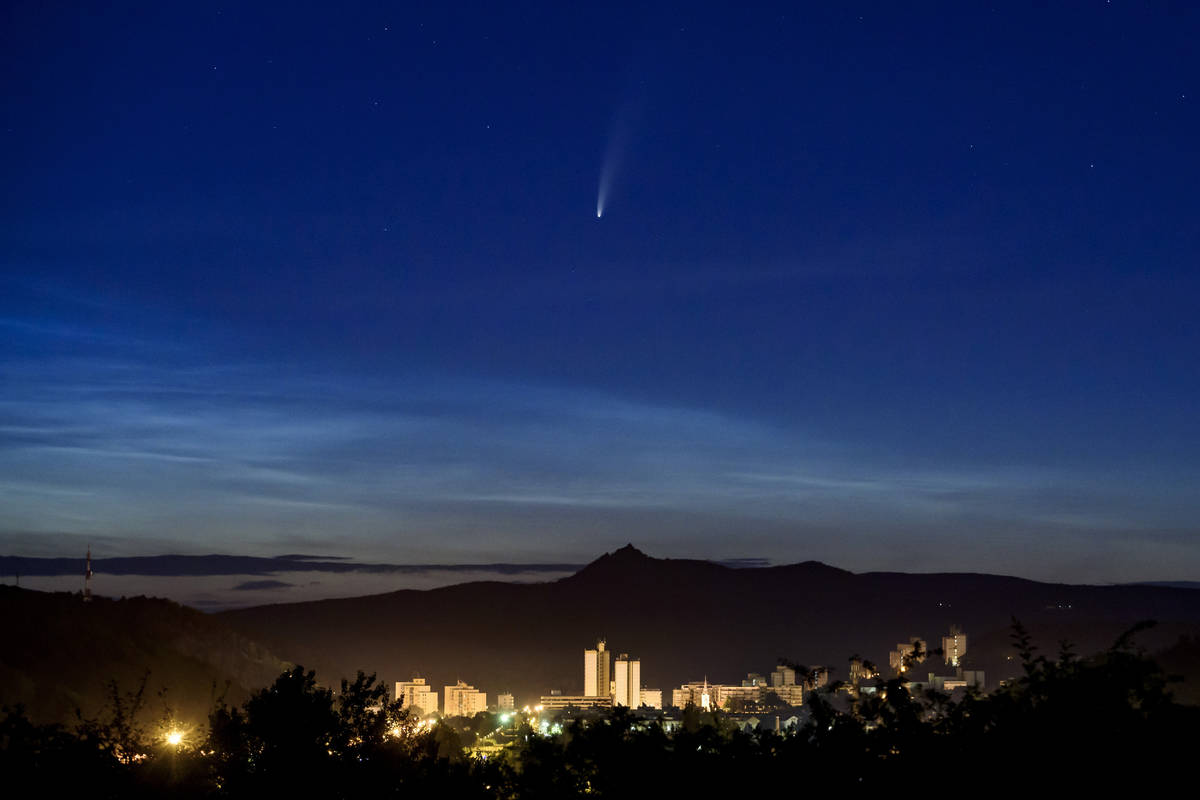 The Comet NEOWISE or C/2020 F3 is seen above Salgotarjan, Hungary, early Friday, July 10, 2020. ...