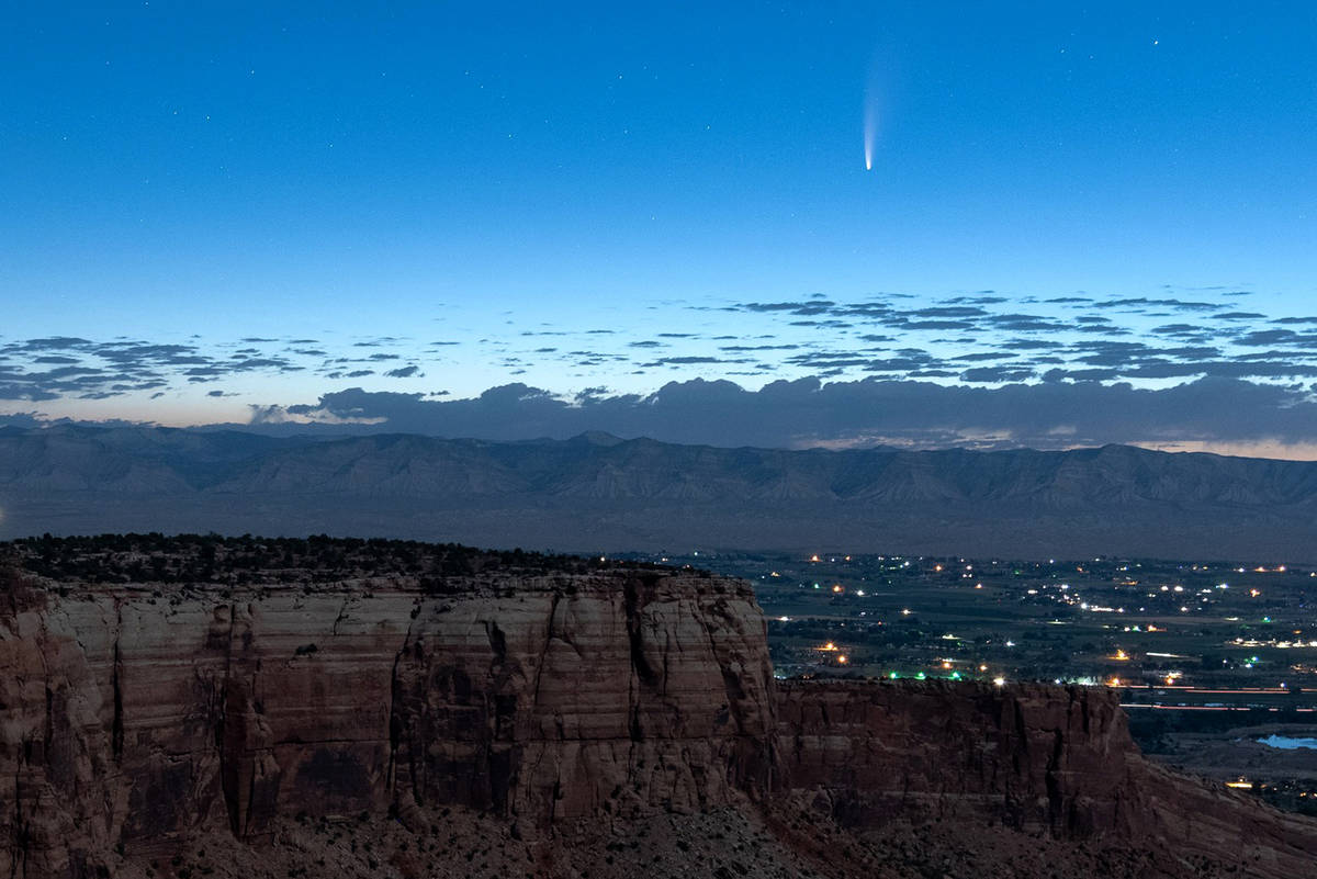 Comet Neowise soars in the horizon of the early morning sky in this view from the near the gran ...