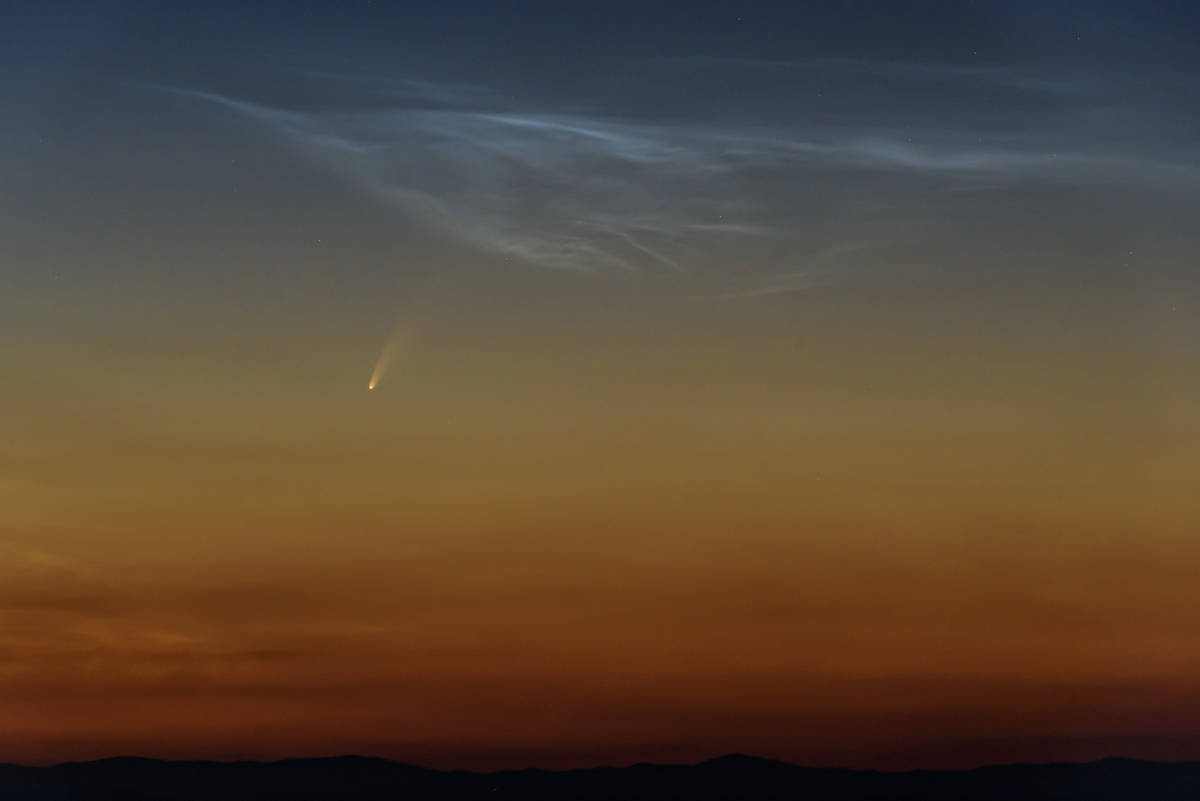 The Comet NEOWISE or C/2020 F3 is seen above Cered, Hungary, Monday, July 6, 2020. It passed cl ...