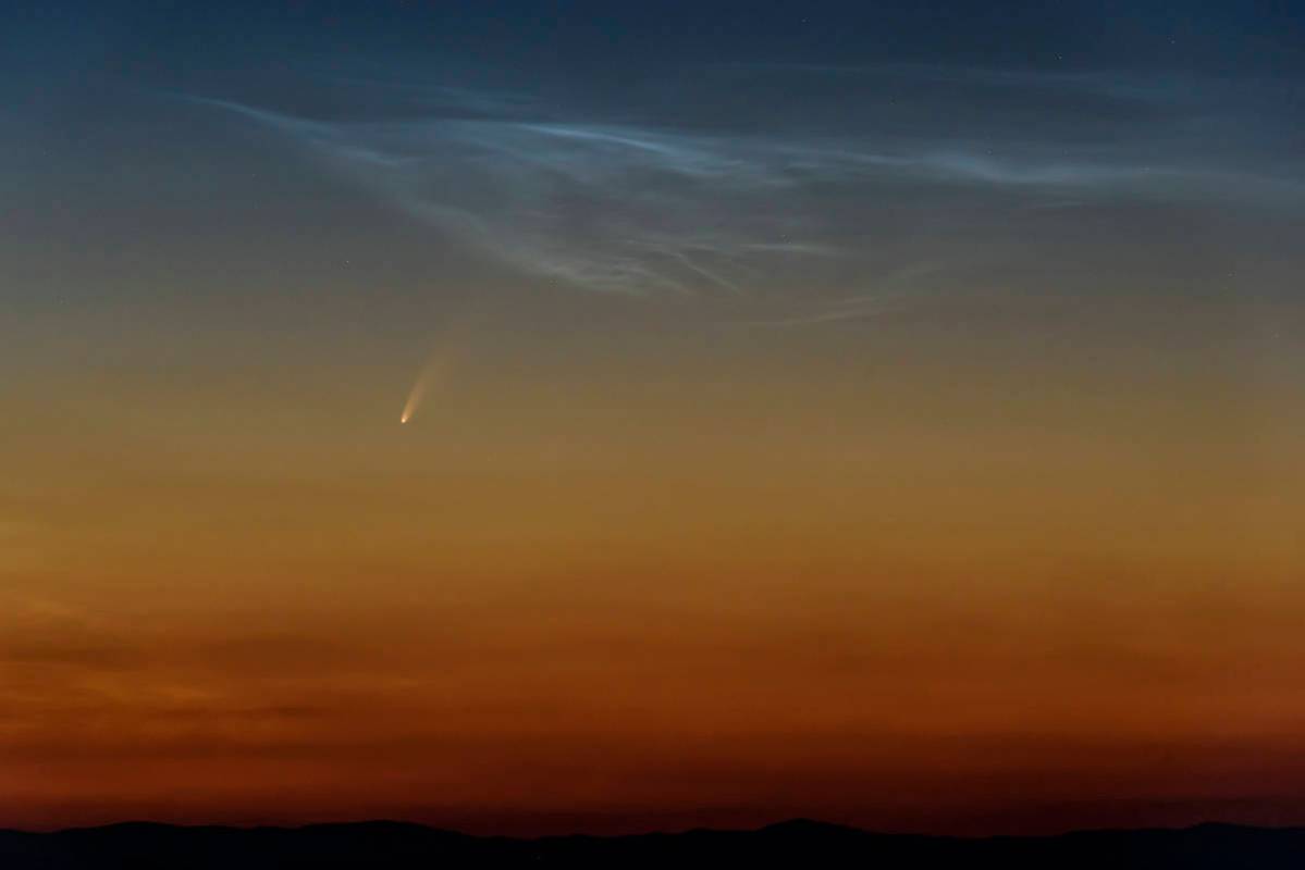 The Comet NEOWISE or C/2020 F3 is seen above Cered, Hungary, Monday, July 6, 2020. It passed cl ...