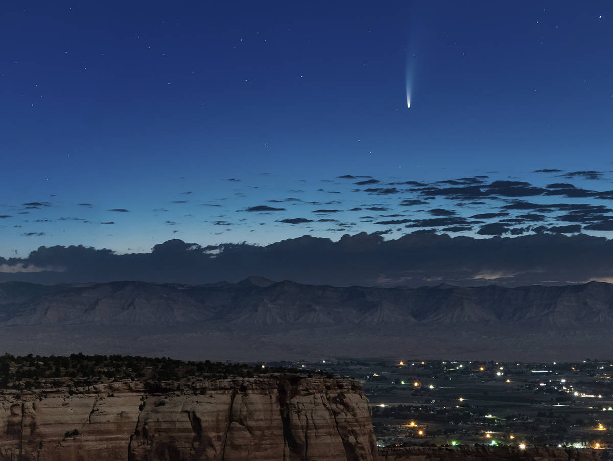 Comet Neowise soars in the horizon of the early morning sky in this view from the near the gran ...