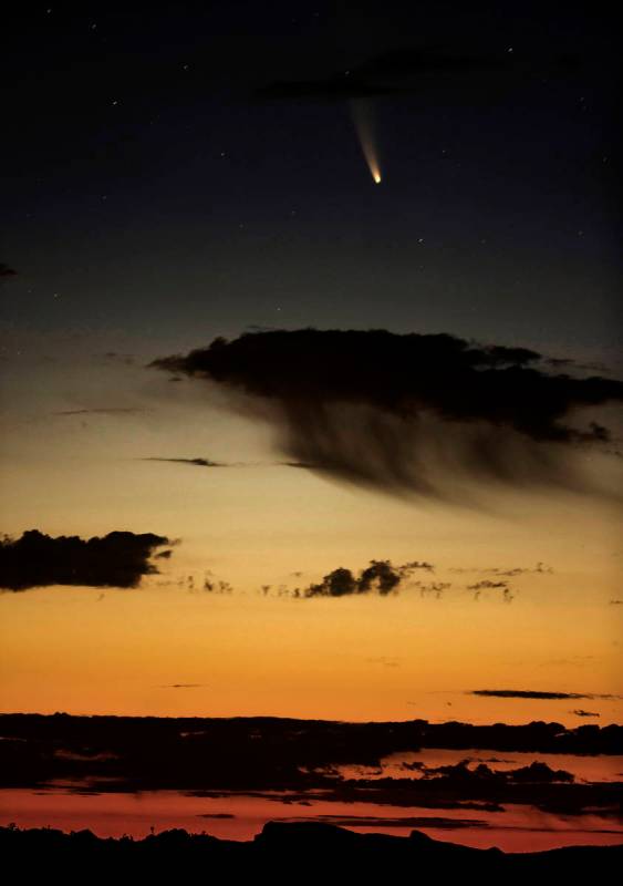Comet NEOWISE streaks across the sky from the Wee Thump Joshua Tree Wilderness on Saturday, Jul ...