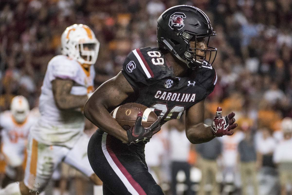 South Carolina wide receiver Bryan Edwards (89) runs with the ball during the second half of an ...