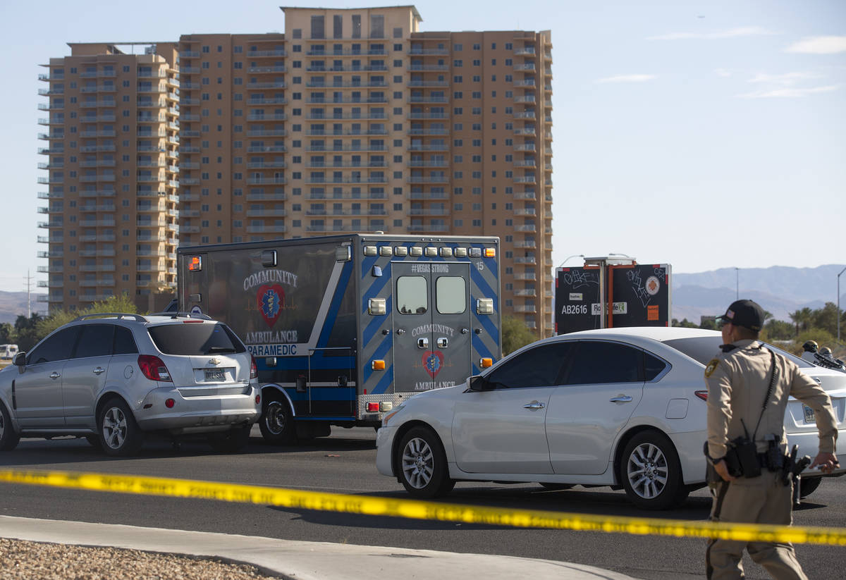 The intersection of South Las Vegas Boulevard and East Windmill Lane is closed following a vall ...