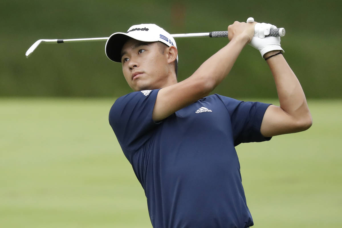 Collin Morikawa hits on the second hole during the final round of the Workday Charity Open golf ...