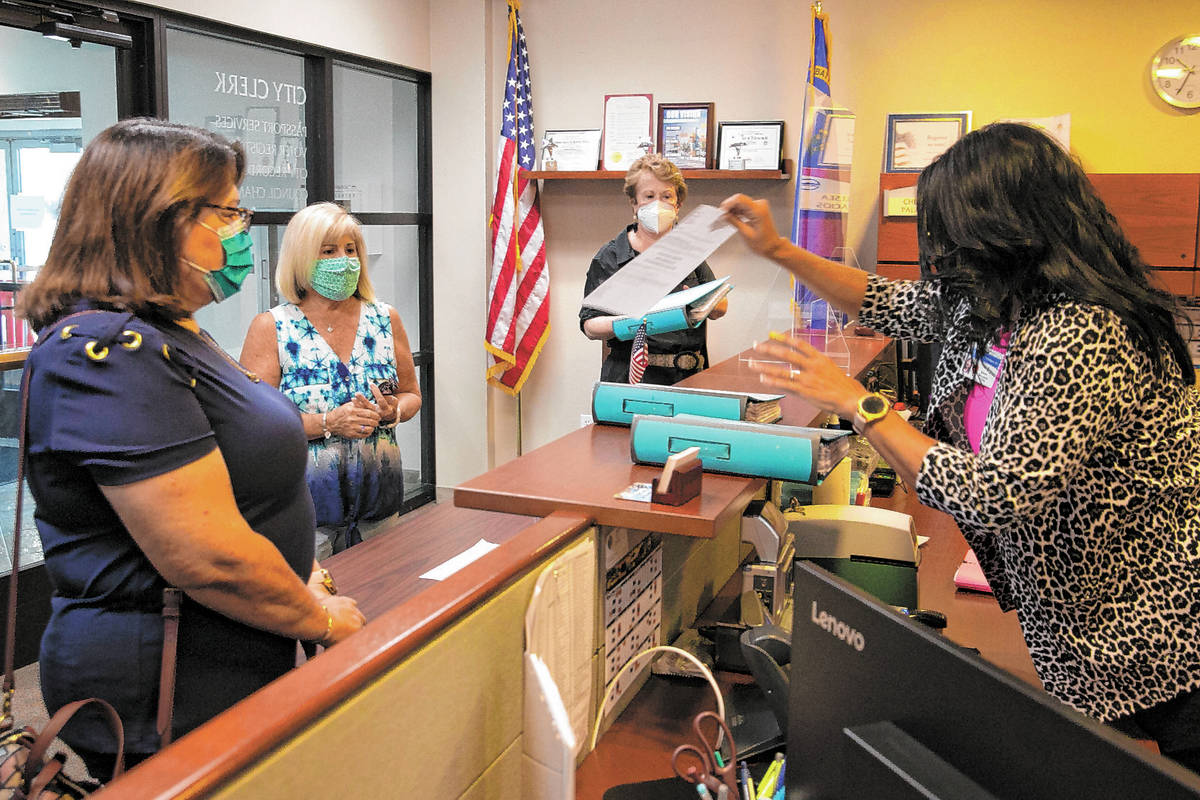 People who oppose the AHL Arena in Henderson, Laura Sanchez, left, Jeani Adams, and Carolyn Jon ...