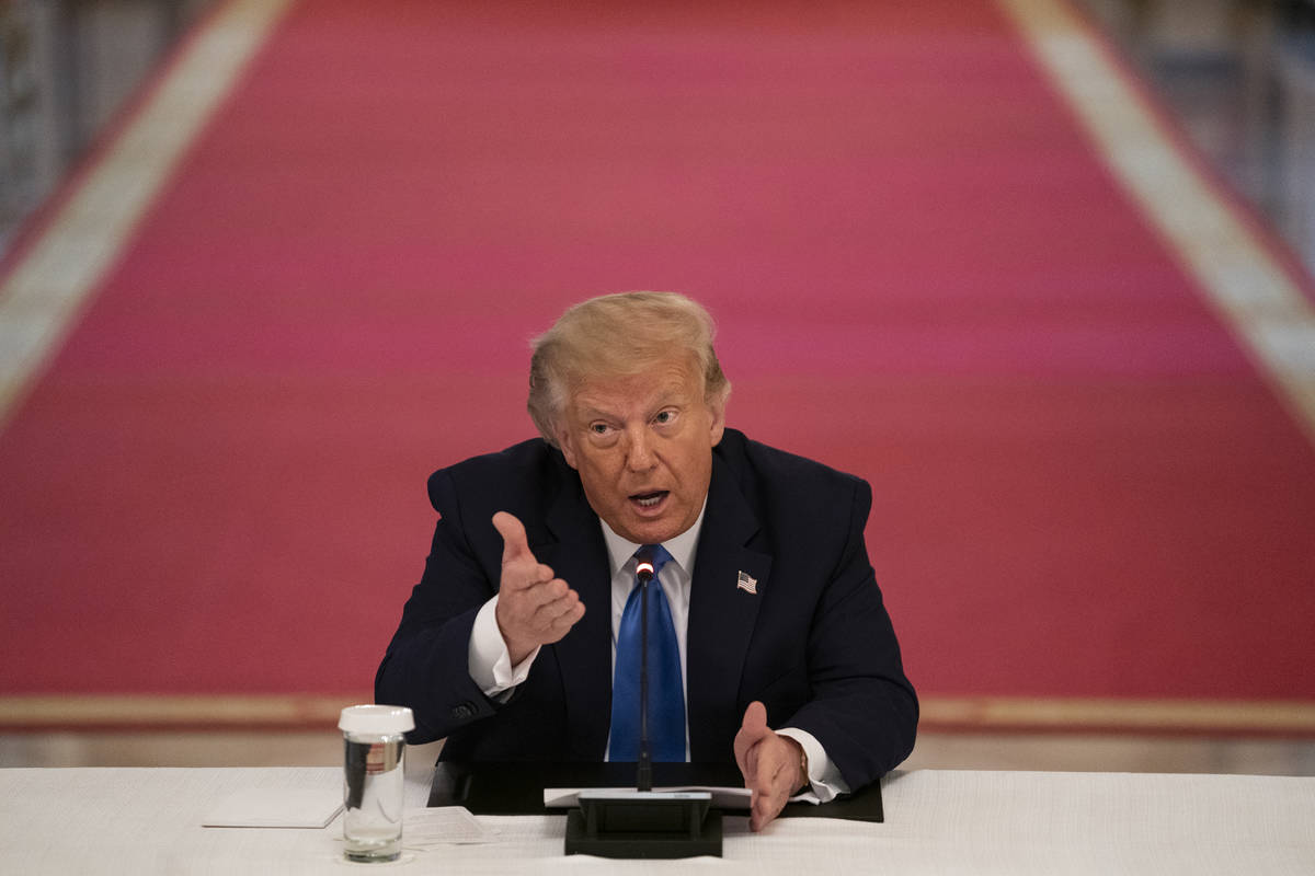 President Donald Trump speaks during roundtable with people positively impacted by law enforcem ...
