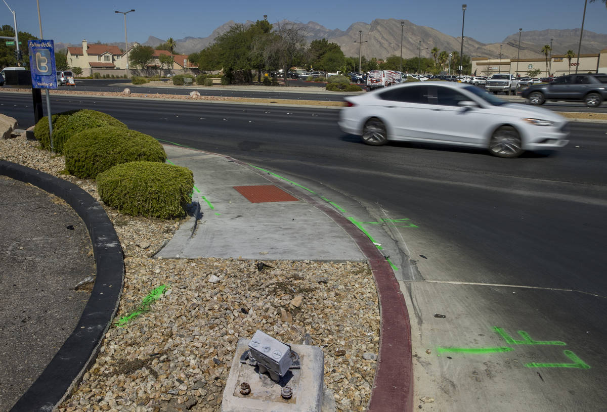 Accident scene markings are still visible near Rampart and Lake Mead boulevards on Tuesday, Jul ...