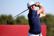 Bryson DeChambeau hits on the first tee during the Shriners Hospitals for Children Open Pro-Am ...