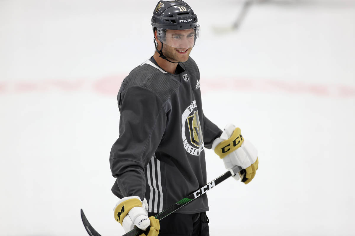 Vegas Golden Knights center Nicolas Roy (10) during a team practice at City National Arena in L ...