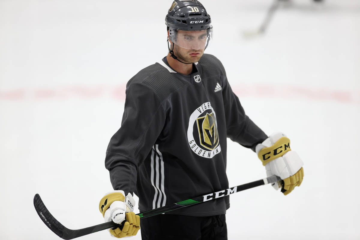 Vegas Golden Knights center Nicolas Roy (10) during a team practice at City National Arena in L ...