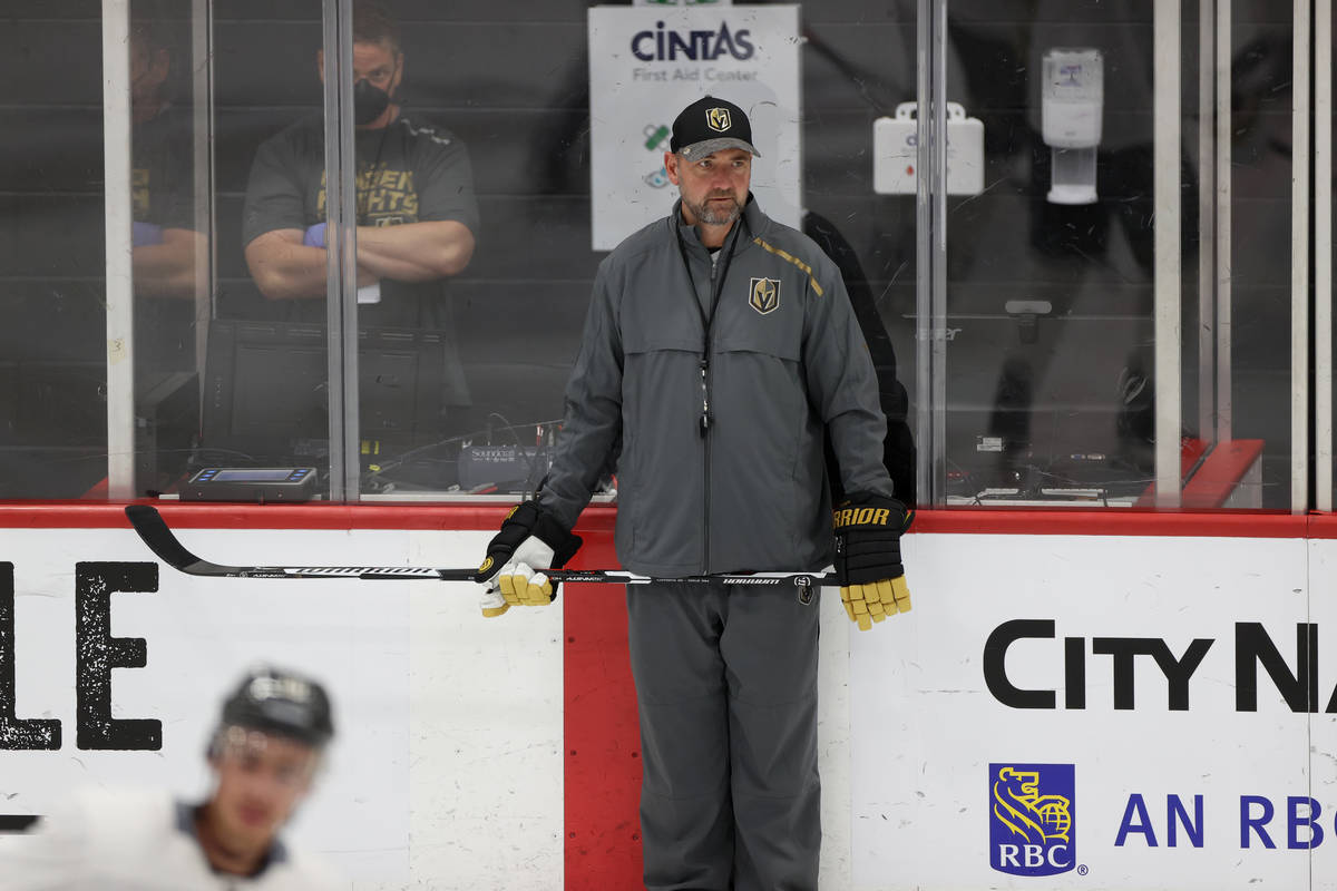 Vegas Golden Knights head coach Peter DeBoer during a team practice at City National Arena in L ...