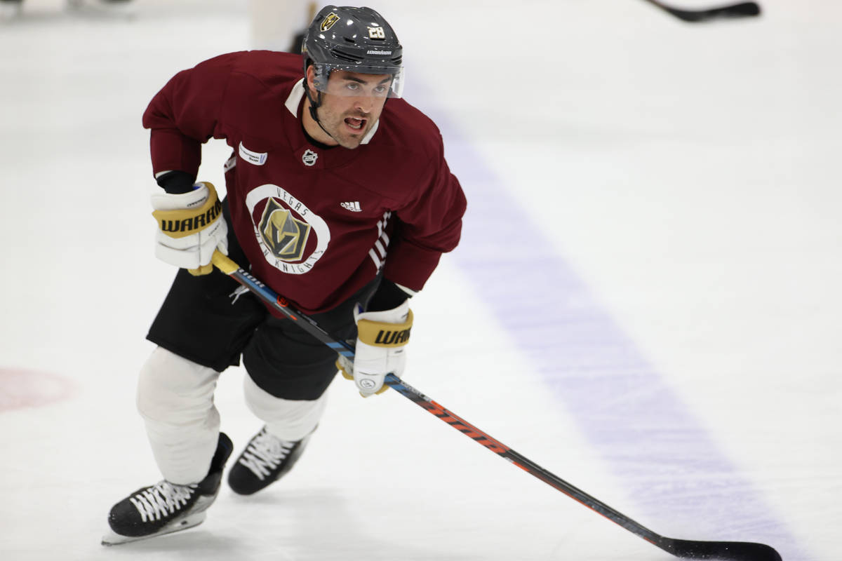 Vegas Golden Knights left wing William Carrier (28) during a team practice at City National Are ...