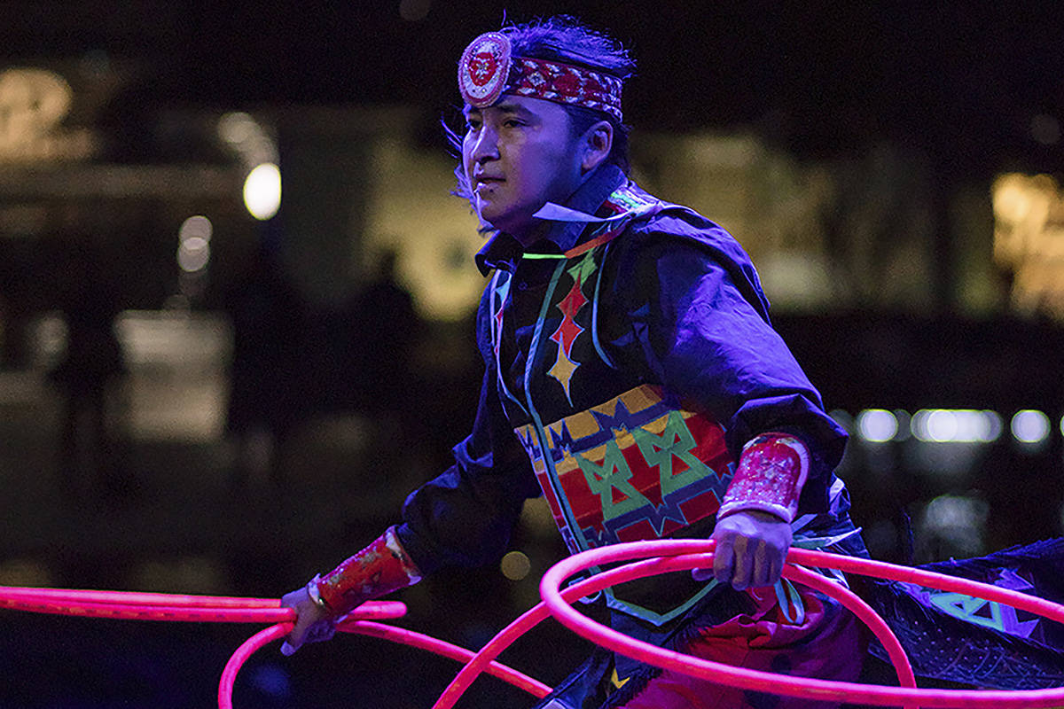 In this Aug. 10, 2018, photo provided by Anderson Gould Jr. shows hoop dancer Nakotah LaRance p ...