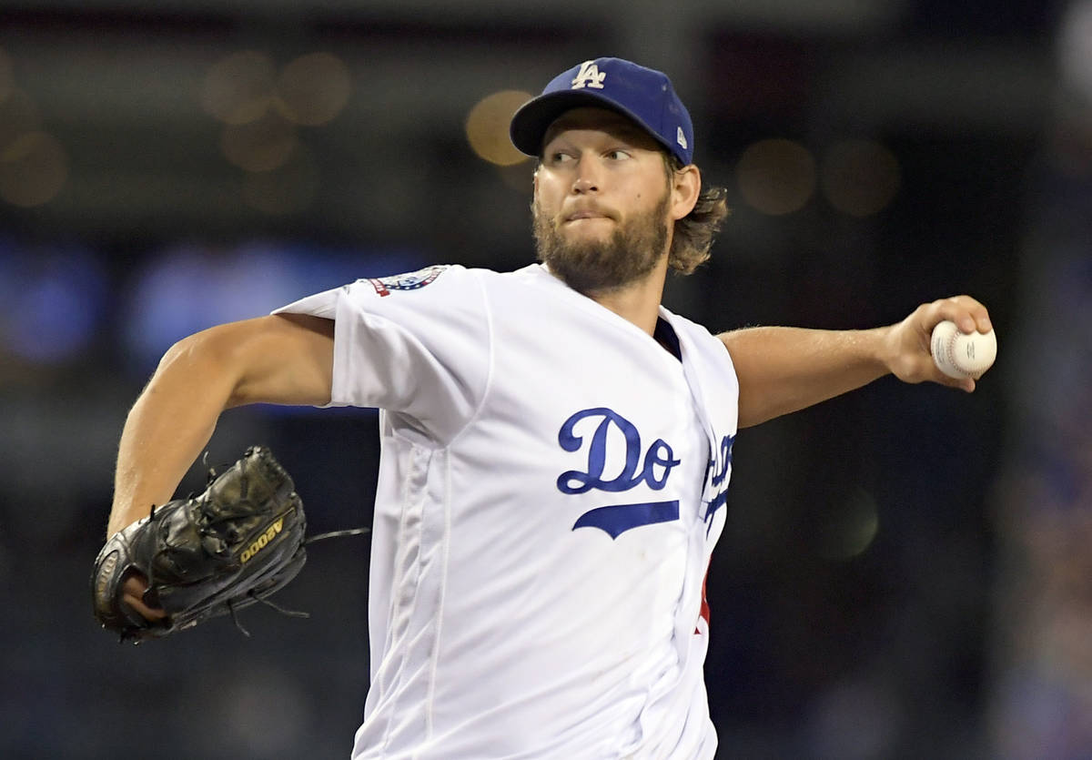 FILE - In this Oct. 5, 2018, file photo, Los Angeles Dodgers starting pitcher Clayton Kershaw t ...