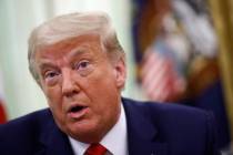 President Donald Trump speaks during a law enforcement briefing on the MS-13 gang in the Oval O ...