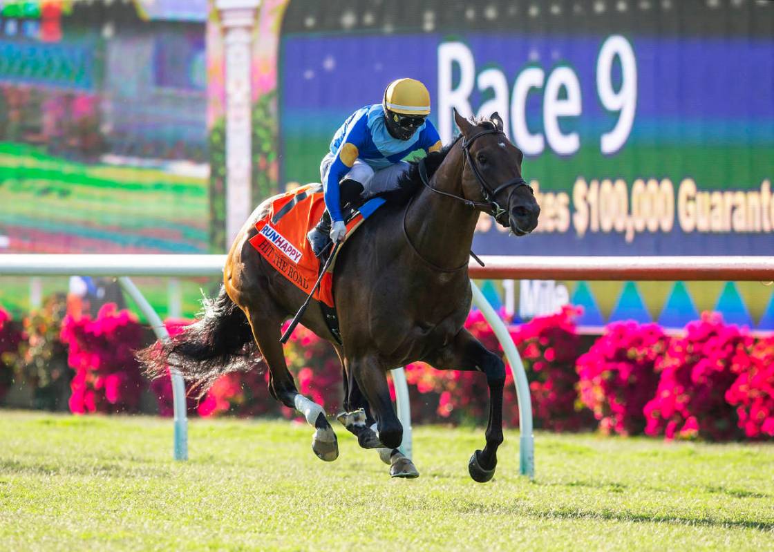 In this image provided by Benoit Photo, Hit the Road, with Umberto Rispoli aboard, wins the $10 ...