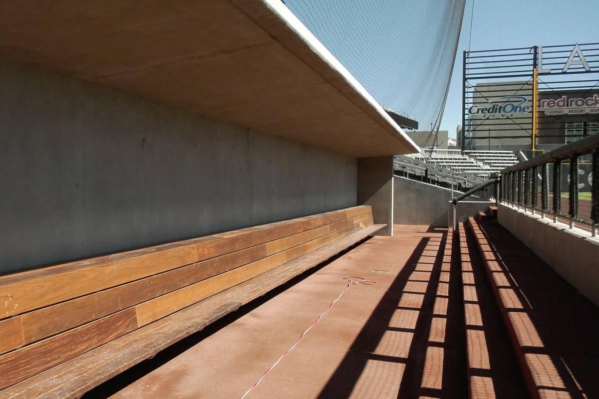 A dugout at Las Vegas Ballpark in Las Vegas on Thursday, July 16, 2020. (Cassie Soto/Las Vegas ...