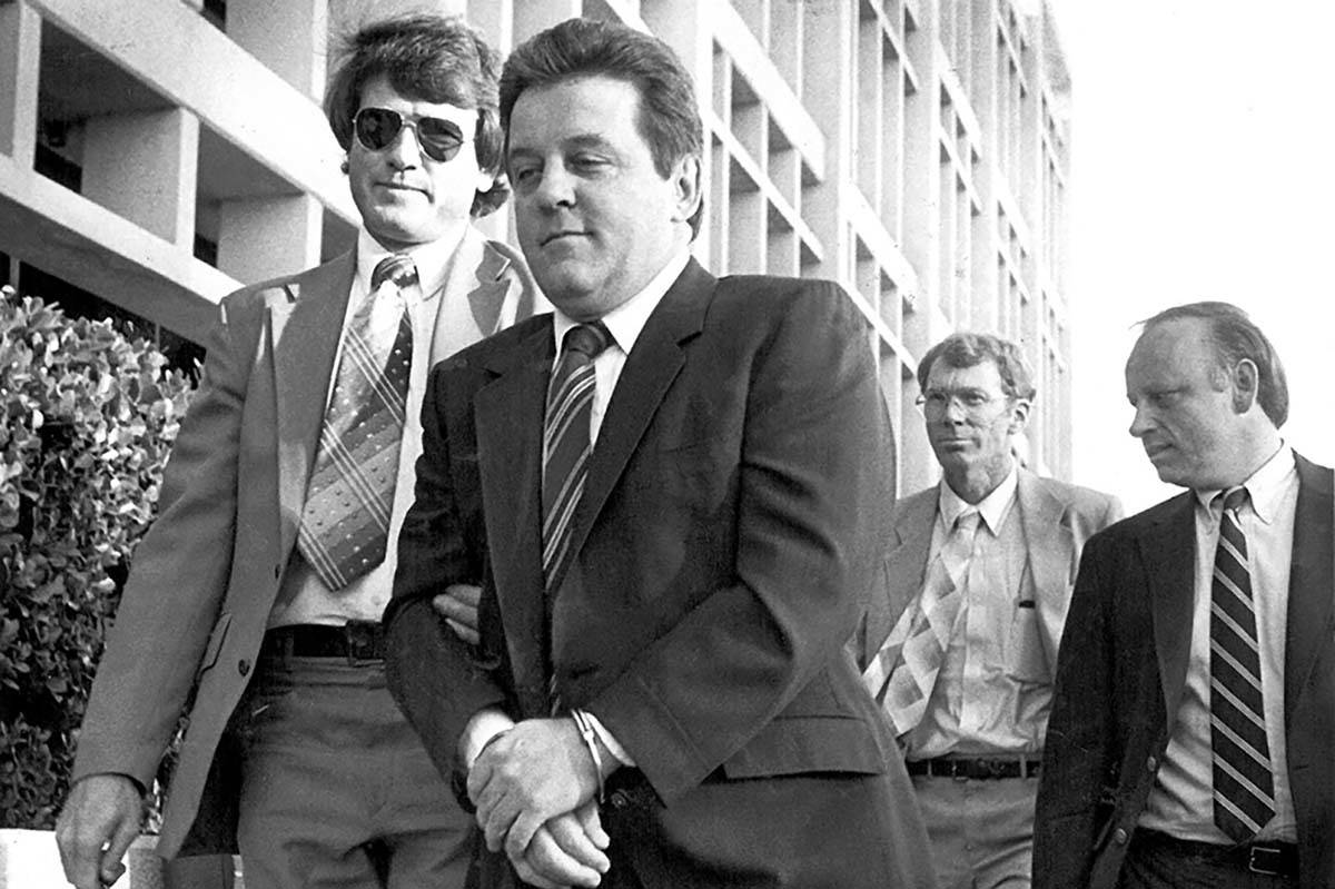Reputed mobster Anthony Spilotro is taken into custody in Las Vegas in 1983. (Scott Henry/Las V ...