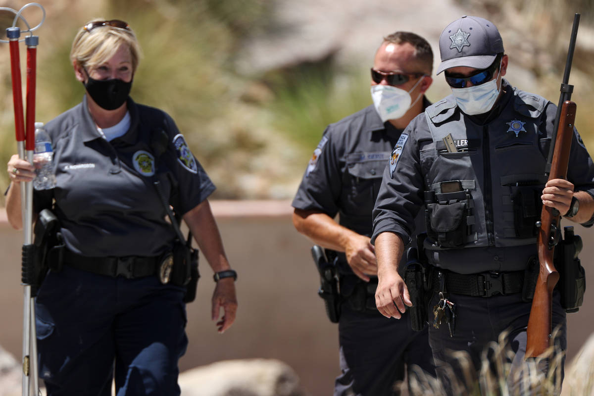 Multi-agency officers respond to a mountain lion sighting at The Paseos community near Alta Dri ...