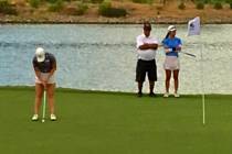 Morgan Goldstein putts on the 18th green to close out an eight-shot victory at the Nevada State ...