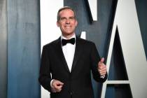 Eric Garcetti arrives at the Vanity Fair Oscar Party on Sunday, Feb. 9, 2020, in Beverly Hills, ...