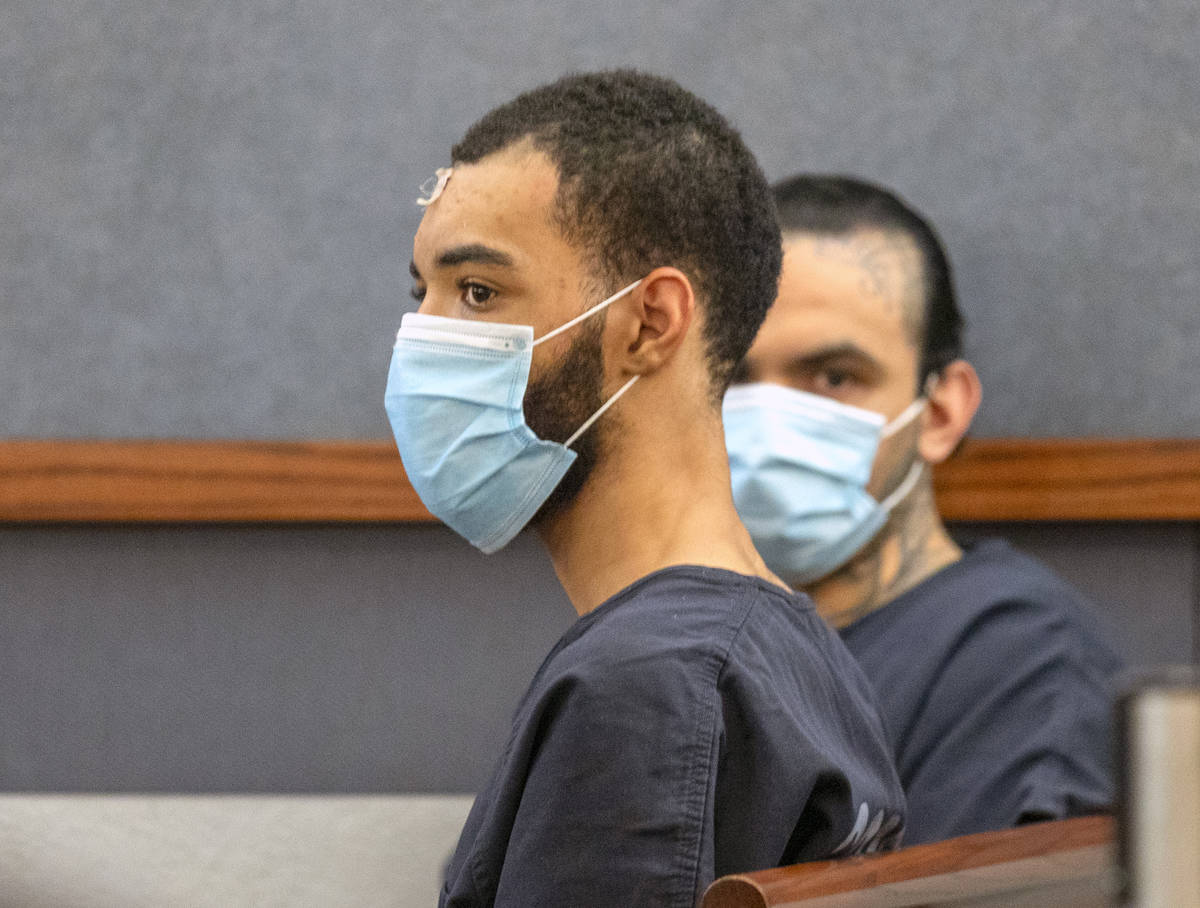 Cameron Hubbard-Jones waits to appear before Las Vegas Justice of the Peace Suzan Baucum at a h ...