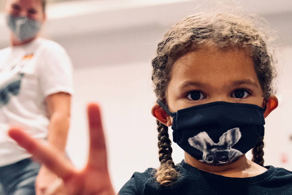 Aces forward Dearica Hamby's daughter, Amaya, wears a mask at IMG Academy in Bradenton, Florida ...