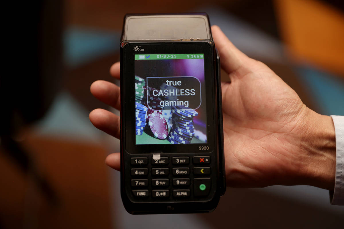 A cashless gaming card reader at Palace Station Casino in Las Vegas, Friday, July 24, 2020. (Er ...