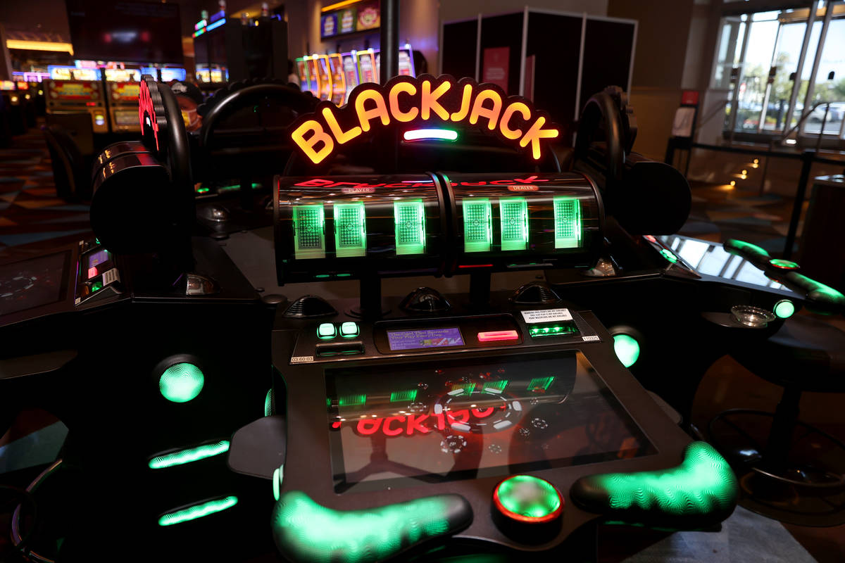 A digital blackjack table game at Palace Station Casino in Las Vegas, Friday, July 24, 2020. (E ...